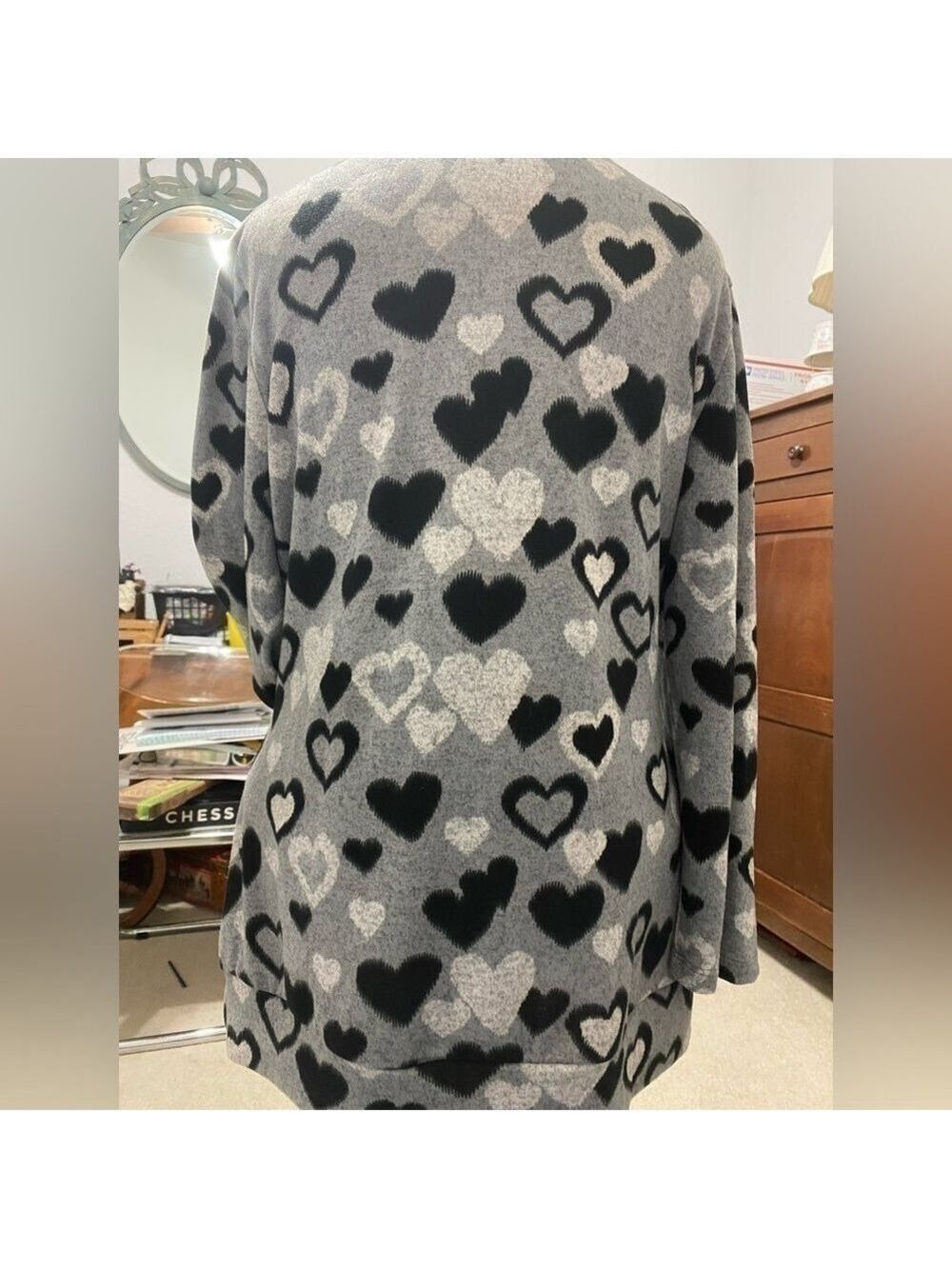 DILI for your apparel Cardigan platonic heart print M/L gray and black - Picture 4 of 9